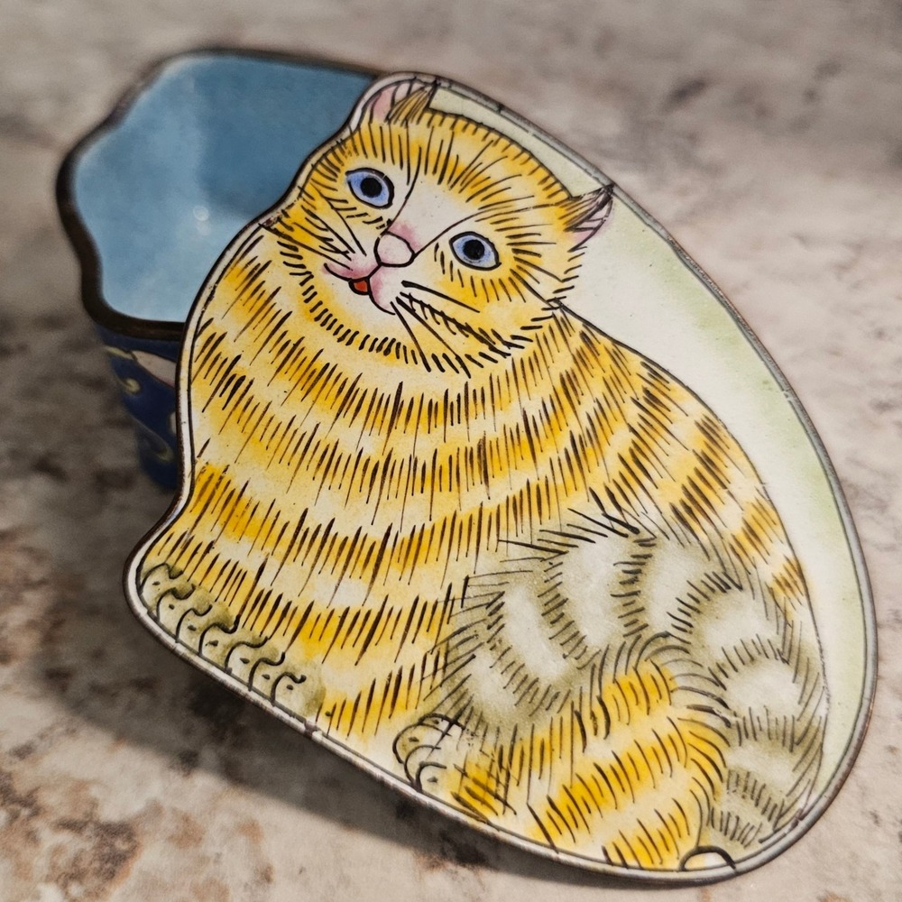 Cat Trinket Floral Tabby‎ Yellow Jewelry Ring Box Gift Funky Dopamine Maximalist